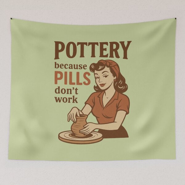 Item preview, Pottery Because Pills Don’t Work – Retro Coquettish 60s Design designed and sold by Meandmyshop.