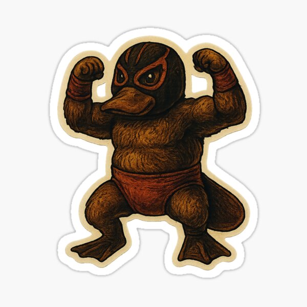 Item preview, Masked Wrestler Platypus Sticker – Retro Fighting Style designed and sold by Ashes & intent .
