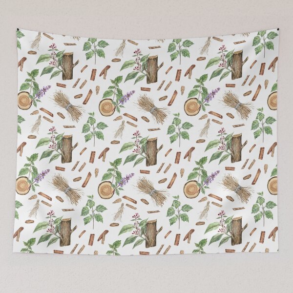 Item preview, Sandalwood, Patchouli and Vetiver - Natural pattern on white designed and sold by Flowersforbear.