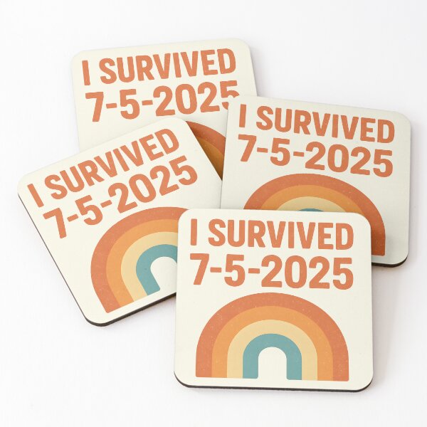Item preview, "I Survived 7-5-2025" Retro Rainbow Art Print designed and sold by Cuckoo Parrot.