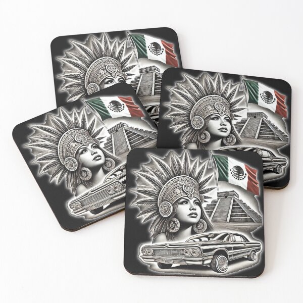 Artikelvorschau, Azteken Chicana Chicano Lowrider Auto Mexikanische Flagge entworfen und verkauft von HechoEnAztlan.