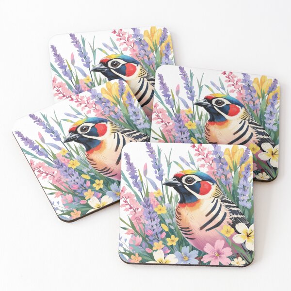 Item preview, Chubby Colorful Zebra Finch in a Field of Flowers  designed and sold by AlinaSCorner.