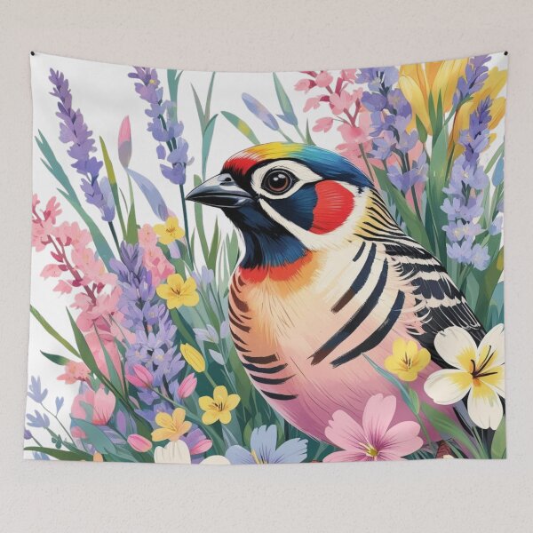 Item preview, Chubby Colorful Zebra Finch in a Field of Flowers  designed and sold by AlinaSCorner.