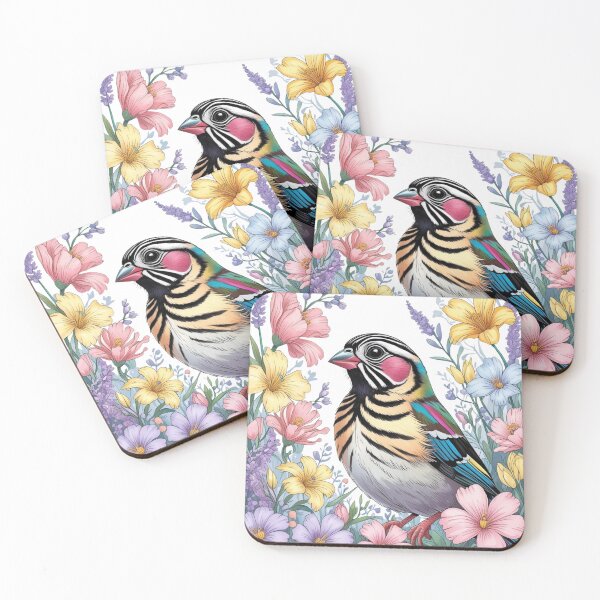 Item preview, Chubby Colorful Zebra Finch in a Field of Flowers 2 designed and sold by AlinaSCorner.