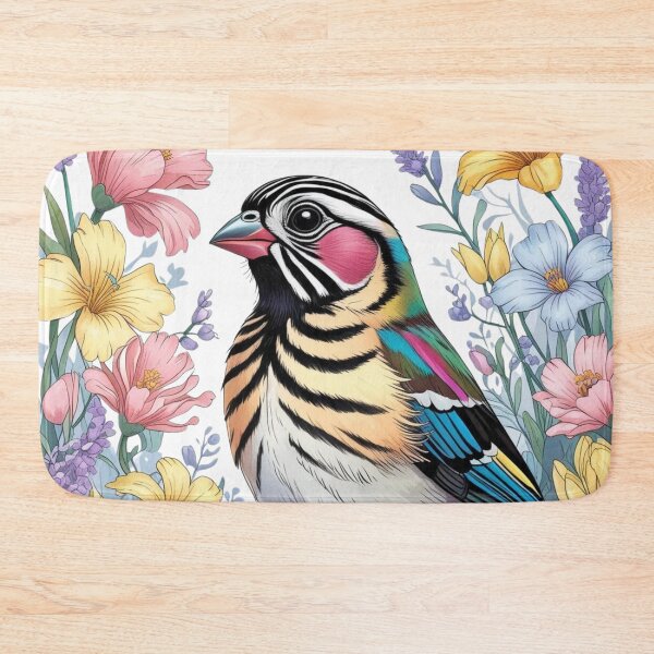 Item preview, Chubby Colorful Zebra Finch in a Field of Flowers 2 designed and sold by AlinaSCorner.