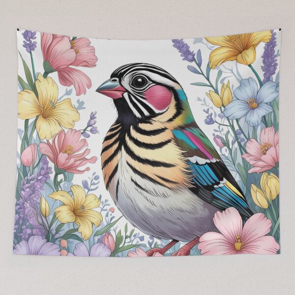 Item preview, Chubby Colorful Zebra Finch in a Field of Flowers 2 designed and sold by AlinaSCorner.