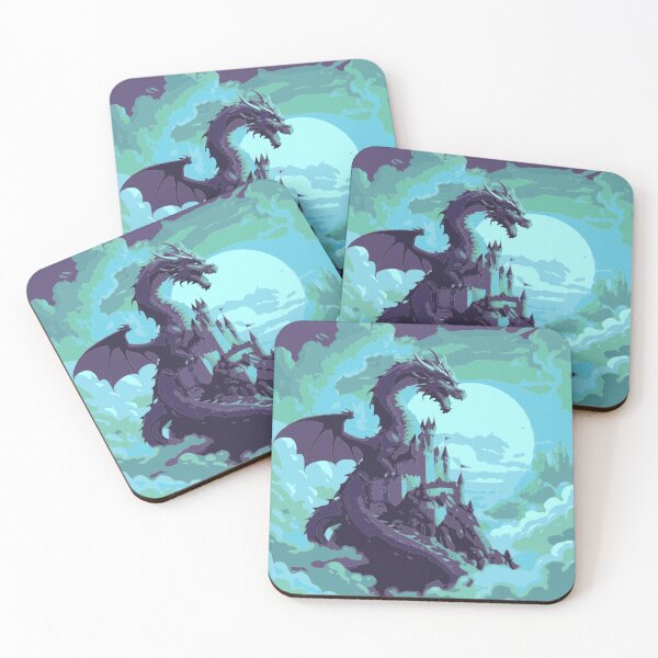 Item preview, Moonlit Dragon Over Sky Castle – Fantasy Illustration designed and sold by LuxuryApparels.