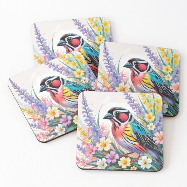 Item preview, Chubby Colorful Zebra Finch in a Field of Flowers 4 designed and sold by AlinaSCorner.