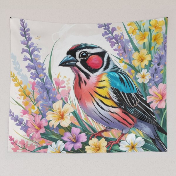 Item preview, Chubby Colorful Zebra Finch in a Field of Flowers 4 designed and sold by AlinaSCorner.