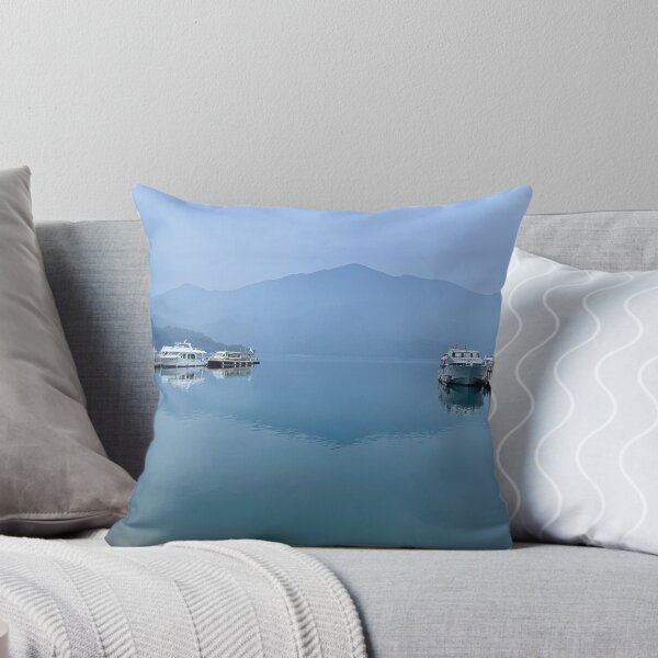 Item preview, Sun Moon Lake Sunrise – Peaceful Morning Lakeview with Boats and Mountains designed and sold by Fishwannafly.