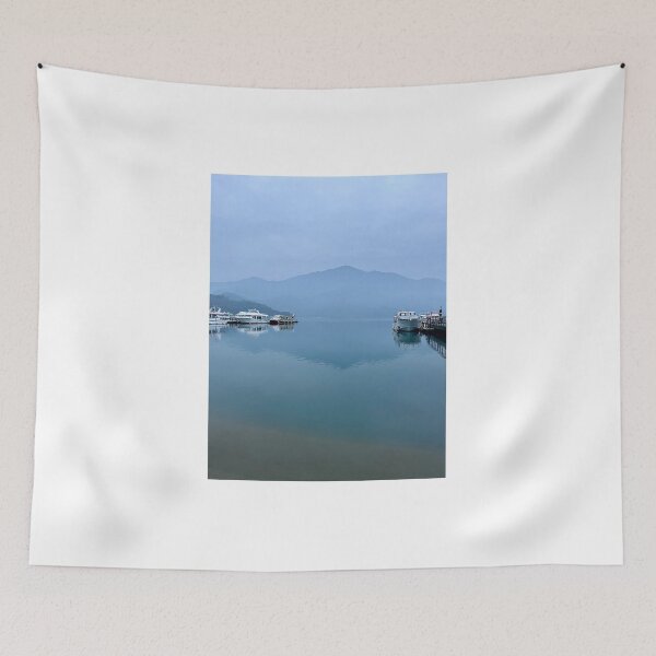 Item preview, Sun Moon Lake Sunrise – Peaceful Morning Lakeview with Boats and Mountains designed and sold by Fishwannafly.