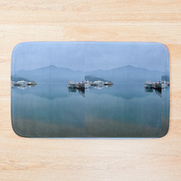 Item preview, Sun Moon Lake Sunrise – Peaceful Morning Lakeview with Boats and Mountains designed and sold by Fishwannafly.