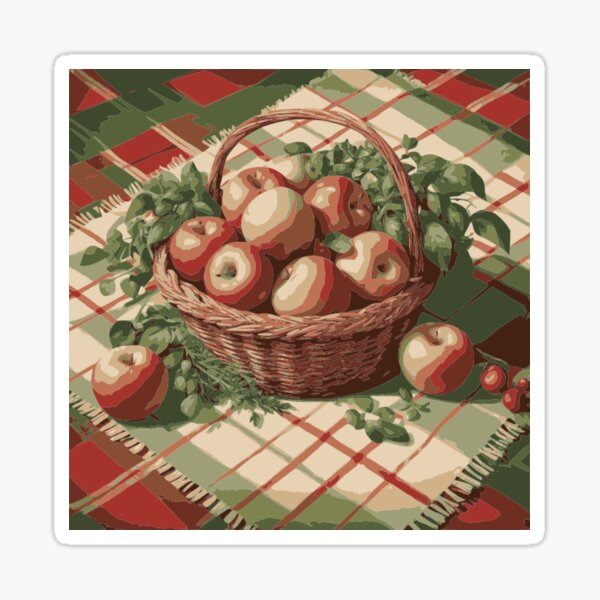 Item preview, Rustic Apple Basket – Vintage Farmhouse Fruit Art designed and sold by LuxuryApparels.