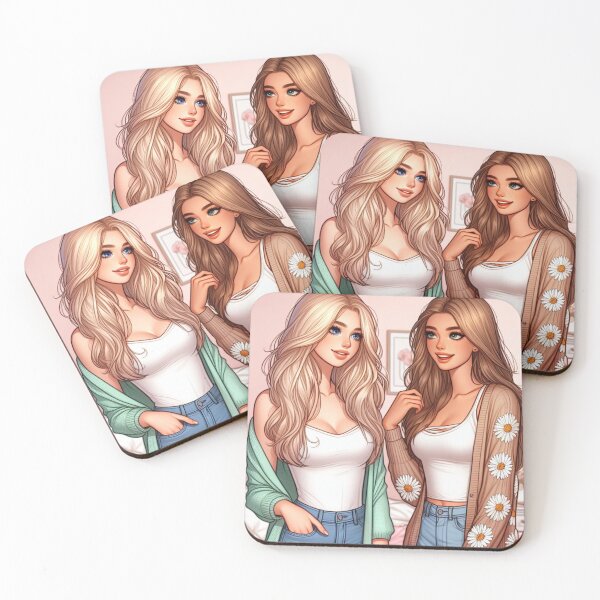 Item preview, Besties - Best Friends - Blonde and Brunette - Character Art designed and sold by AmberRoseWrites.