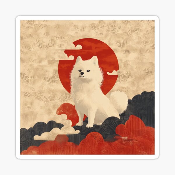 Japanese Spitz in retro Ukiyo-e Style Sticker