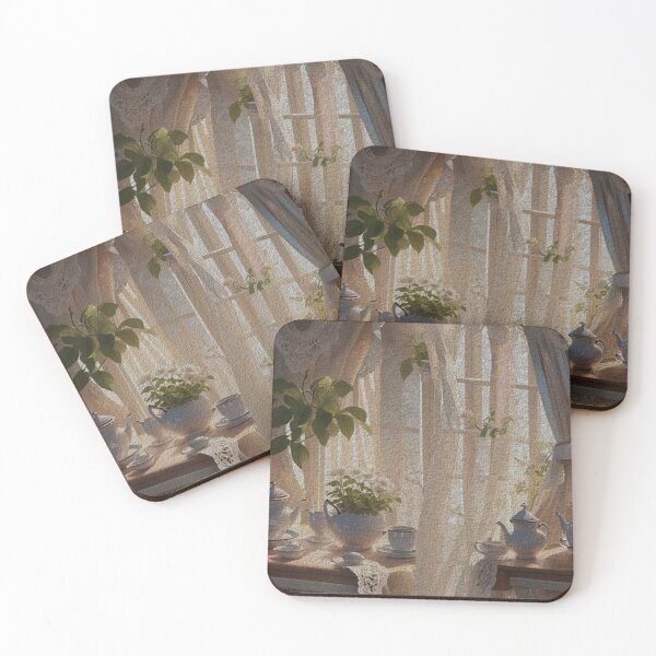 Item preview, Sunlit Cottage Interior – Lace Curtains & Tea Set Charm designed and sold by LuxuryApparels.