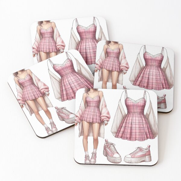Item preview, Pink Plaid Sundress - Oversized Cardigan - Y2K Fashion Drawing designed and sold by AmberRoseWrites.