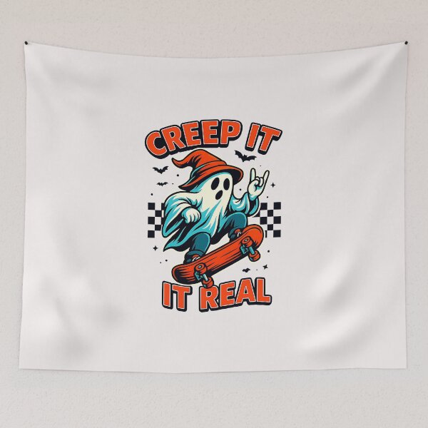 Item preview, Halloween Creep It Real Ghost Boy Fall Season Skateboarding designed and sold by MOHITSALVI.