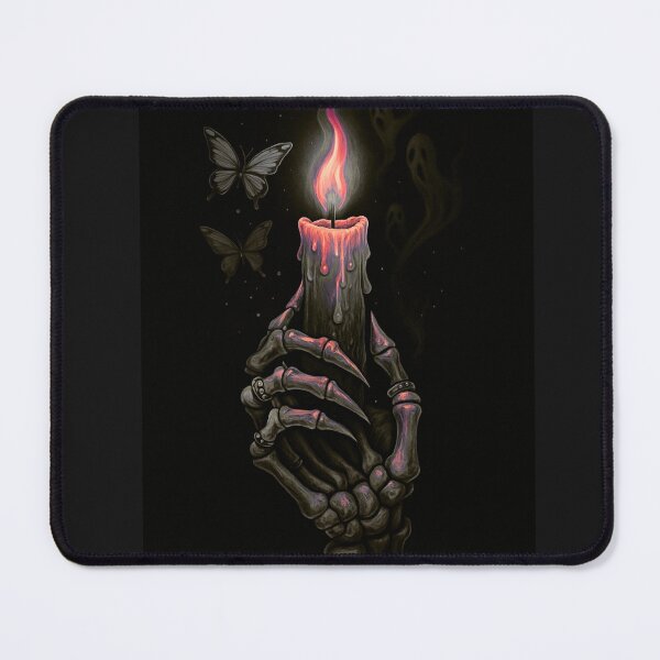 Item preview, Skeleton Candle Design – Gothic Hand Holding Burning Candle with Mystical Butterflies or Ghosts designed and sold by ColorSplash123.