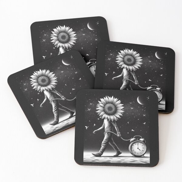 Item preview, A man with a sunflower for a head walking a clock on a leash designed and sold by LLdreams.