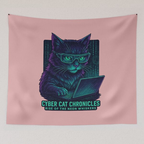 Item preview, Cyber Cat Hacker: Neon Code Defender of Tomorrow designed and sold by ‏Designly Yours‏.