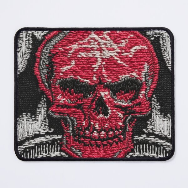 Item preview, Red Skull Faux Embroidery Fabric designed and sold by Nicholas Panek.