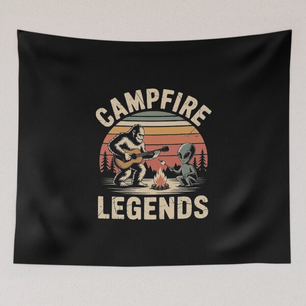 Item preview, Campfire Legends Retro Design with Bigfoot and Alien Hanging Out designed and sold by love3617.