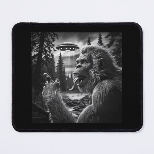 Item preview, Bigfoot Spots UFO in the Forest – Funny Alien Encounter Art designed and sold by love3617.