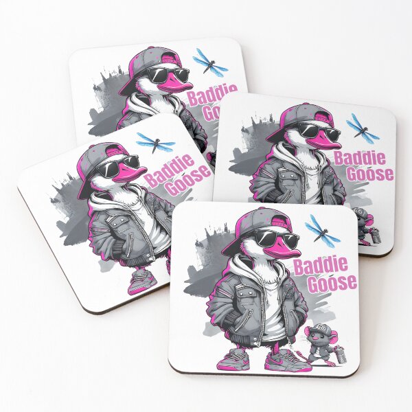 Item preview, Baddie Goose Punk Art – Edgy Silly Goose with Blue Dragonfly & Mouse designed and sold by CottonandQuill.