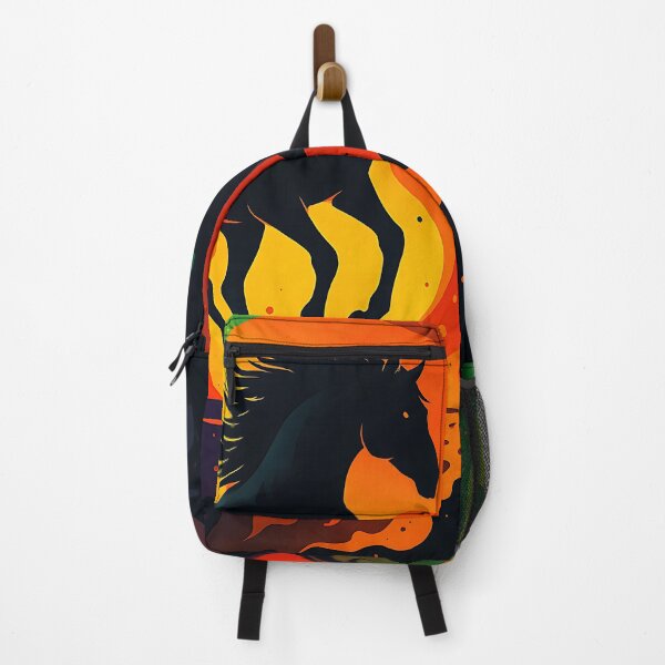 Item preview, Majestic Black Horse in Rainbow Flames – Bold Abstract Art designed and sold by The-Daily-Drape.