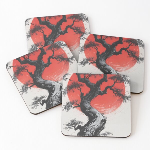 Item preview, “Sunroot” – Japanese Ink Tree with Crimson Sky designed and sold by The-Daily-Drape.