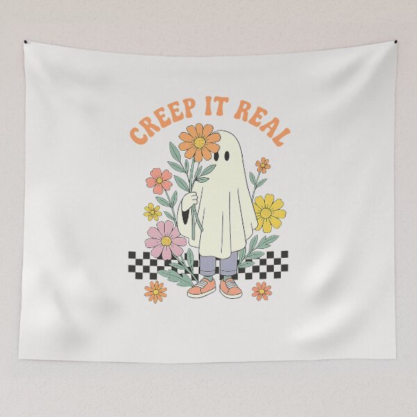Item preview, RETRO CREEP IT REAL GHOST WITH FLOWERS  designed and sold by cawtoon.