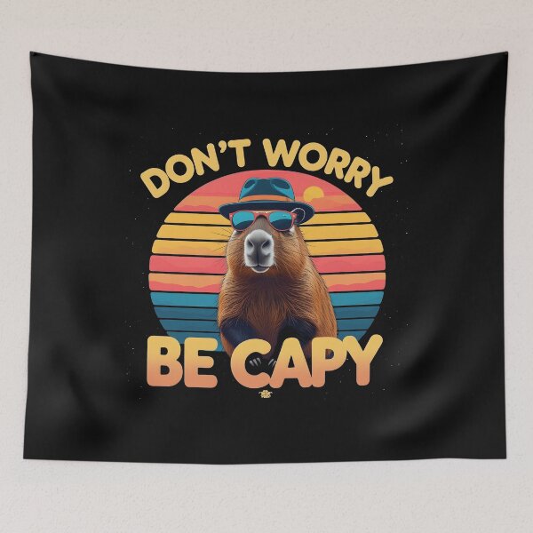 Item preview, Don't Worry Be Capy – Funny Chill Capybara Retro Sunset Design designed and sold by harry mac.