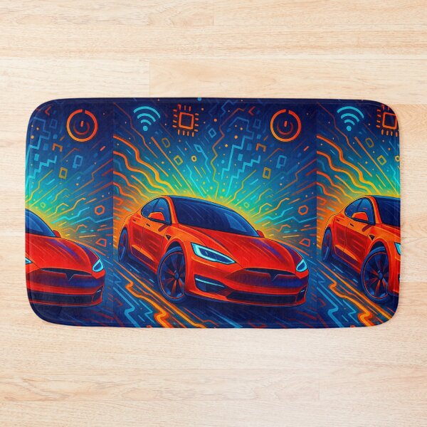 Item preview, Futuristic Electric Car Surrounded By Digital Neon Circuit Elements designed and sold by RevUpDesign.