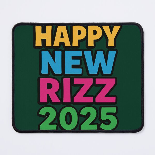 Artikelvorschau, Happy New Rizz 2025 – Kräftige, farbenfrohe und trendige Typografie entworfen und verkauft von GalleryGlow Fantasy Art.