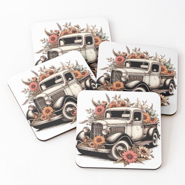 Artikelvorschau, schöner Vintage Pickup Truck mit Blumen entworfen und verkauft von nicnacc.