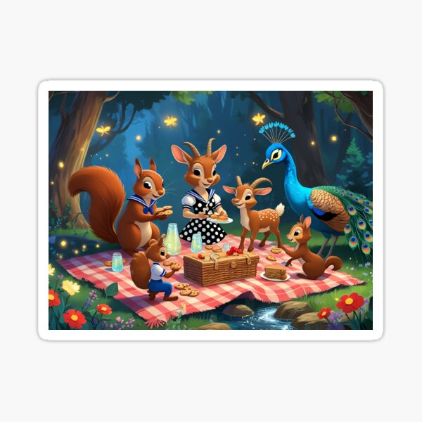 Item preview, Whimsical Animal Picnic in Enchanted Forest designed and sold by VB-Fashion.
