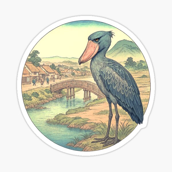 Item preview, Ukiyo-e Shoebill by the Old Bridge designed and sold by SUNAGIMO9999.