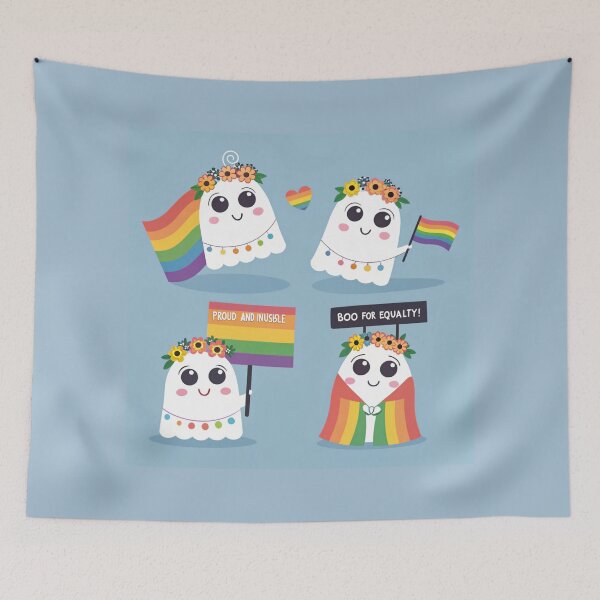 Item preview, Cute LGBTQ+ Ghosts Pride Parade – Kawaii Equality Illustration designed and sold by asliberry.