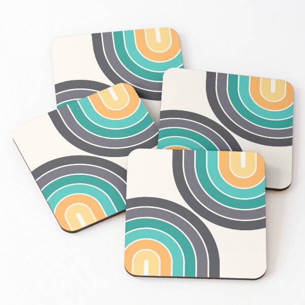 Item preview, Midcentury Modern Geometric Rainbow C12 in Aesthetic Teal Grey Gold designed and sold by nineFlorals.