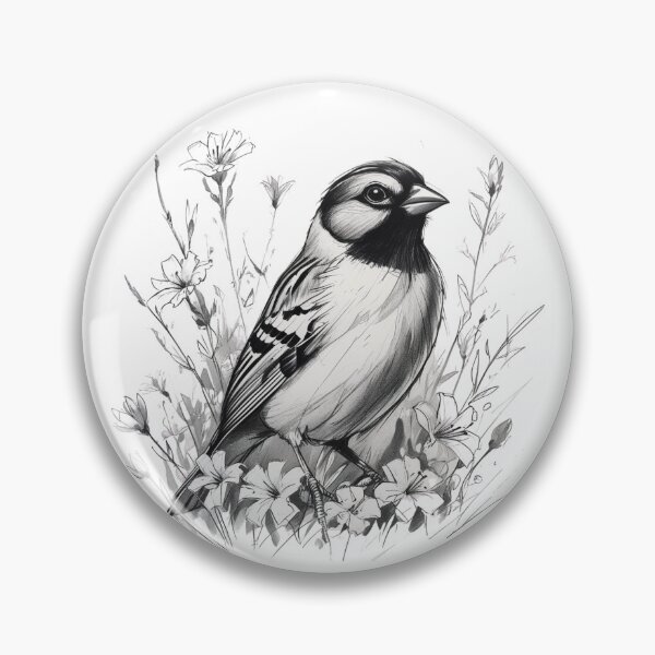 Item preview, Chubby Zebra Finch in a Field of Flowers Black and White 11 designed and sold by AlinaSCorner.