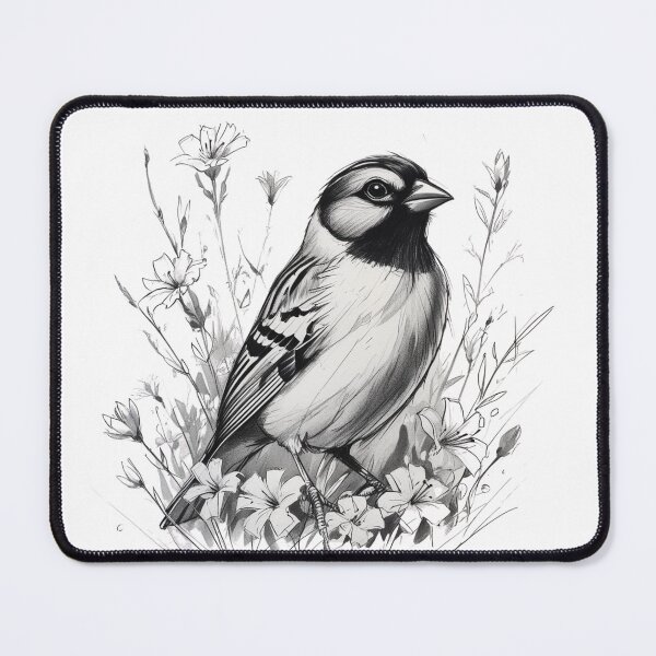Item preview, Chubby Zebra Finch in a Field of Flowers Black and White 11 designed and sold by AlinaSCorner.