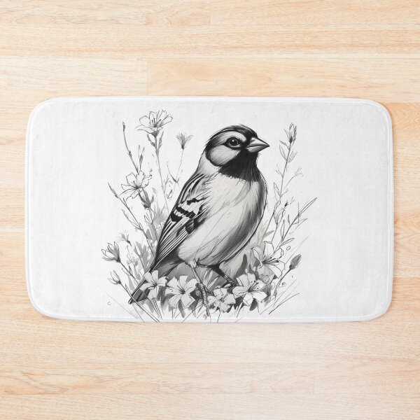 Item preview, Chubby Zebra Finch in a Field of Flowers Black and White 11 designed and sold by AlinaSCorner.