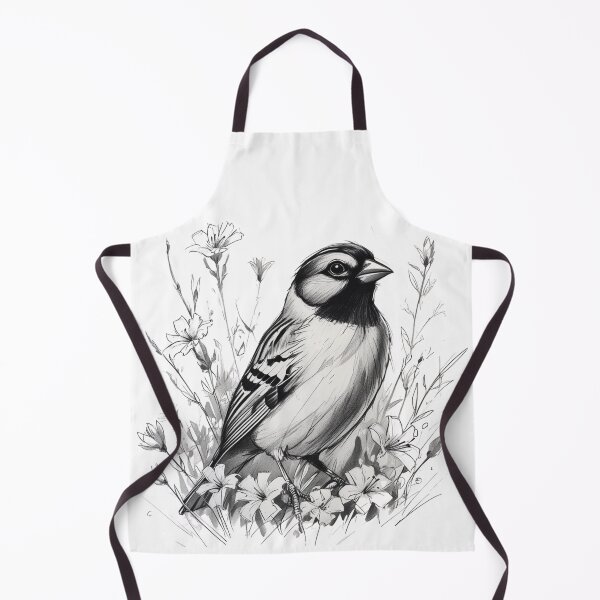 Item preview, Chubby Zebra Finch in a Field of Flowers Black and White 11 designed and sold by AlinaSCorner.