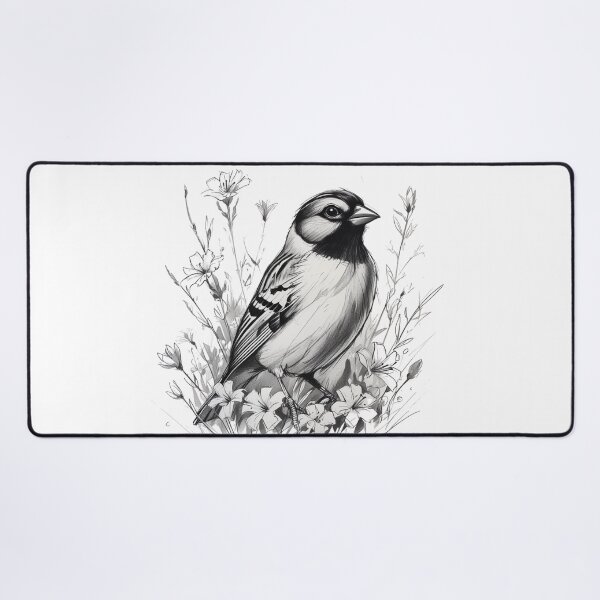 Item preview, Chubby Zebra Finch in a Field of Flowers Black and White 11 designed and sold by AlinaSCorner.