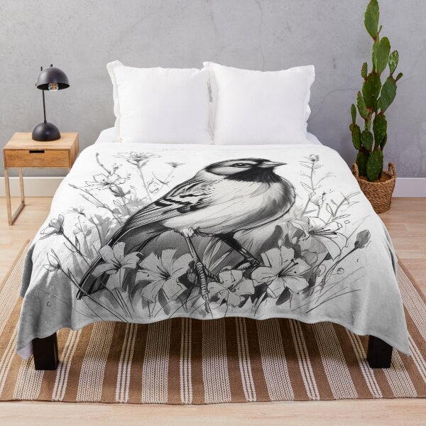 Item preview, Chubby Zebra Finch in a Field of Flowers Black and White 11 designed and sold by AlinaSCorner.