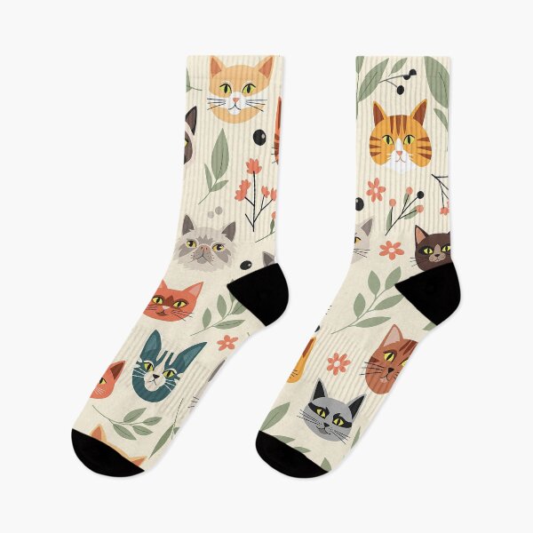 Item preview, Cute Cat Faces Floral Pattern designed and sold by tretyakov.