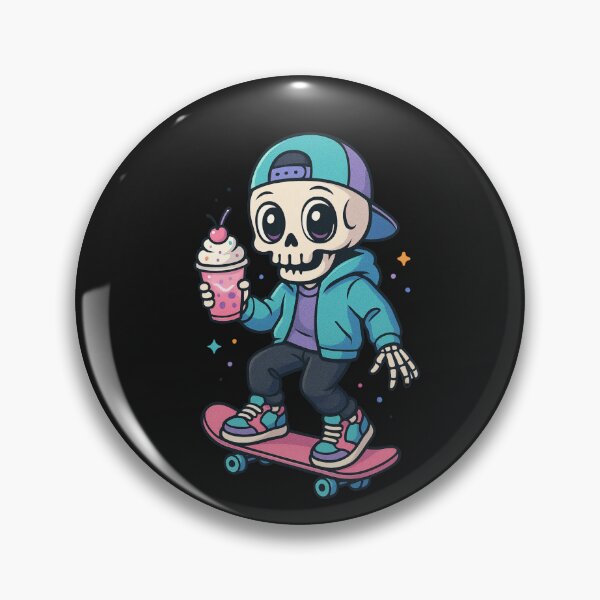 Item preview, Skater Skeleton with Milkshake & Anime Eyes – Cute Retro Goth Art designed and sold by ColorSplash123.