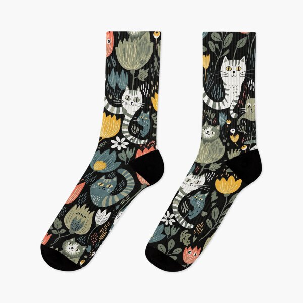 Artikelvorschau, Wunderliches Katzen-Blumenvolkskunst-Muster entworfen und verkauft von tretyakov.