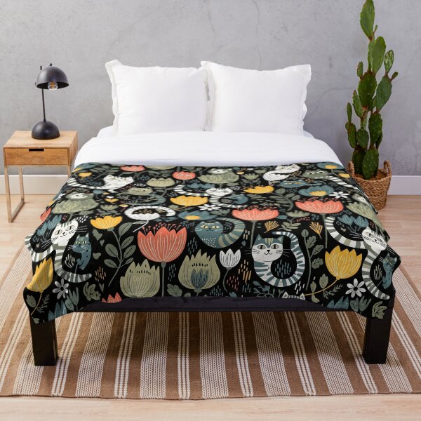 Item preview, Whimsical Cats Floral Folk Art Pattern designed and sold by tretyakov.